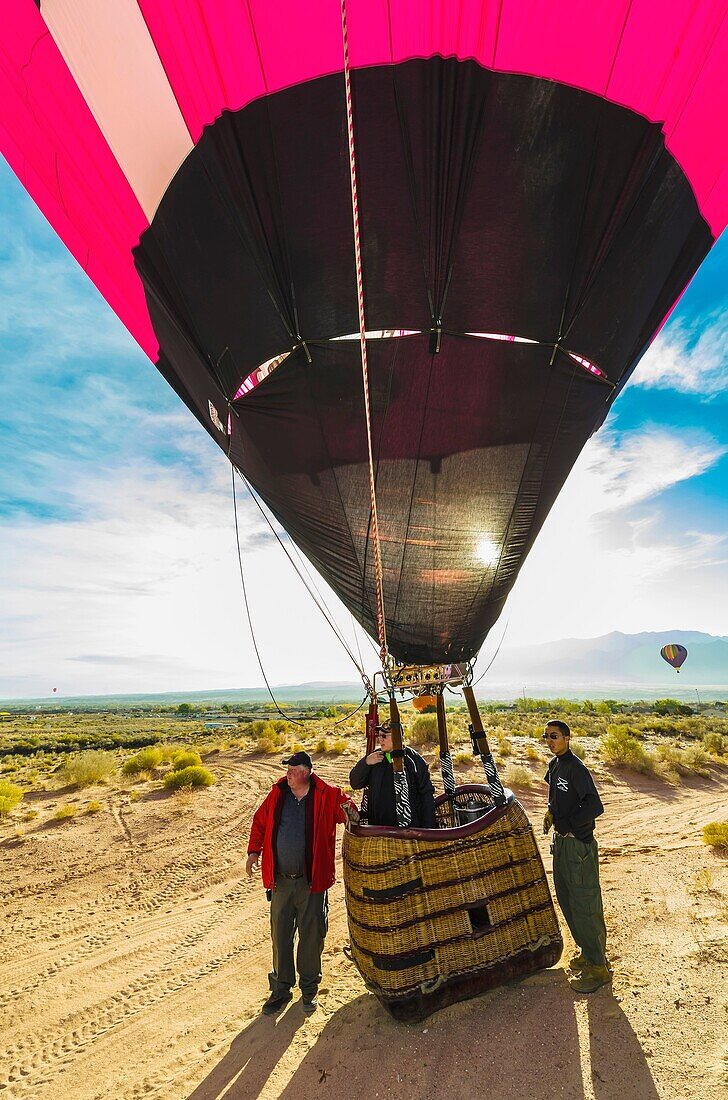 Hot air balloons after landing from a flight during the Albuquerque International Balloon Fiesta, Albuquerque, New Mexico USA