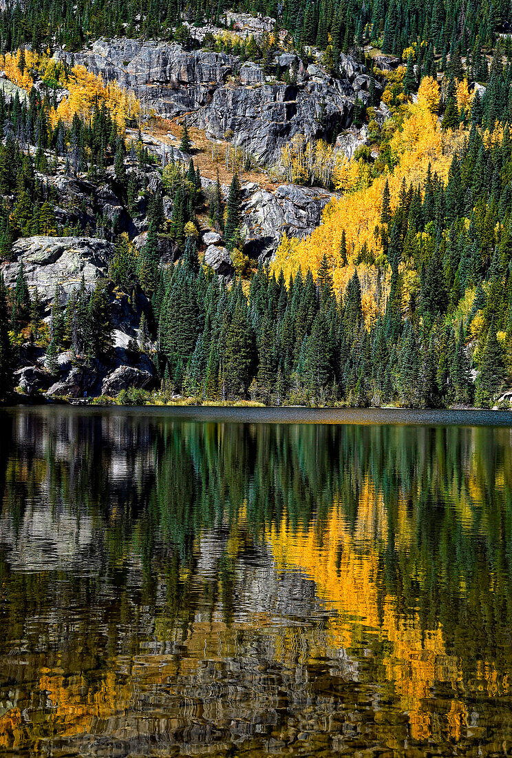 Fall colors at Bear Lake in Rocky Mountain National Park in Estes Park, Colorado