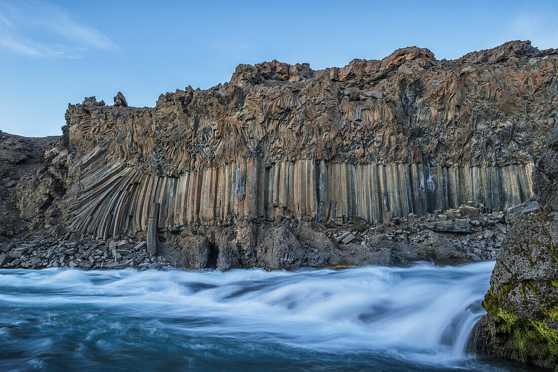 'The basalt column and waterfall known as Aldeyjarfoss in Northern Iceland; Iceland'