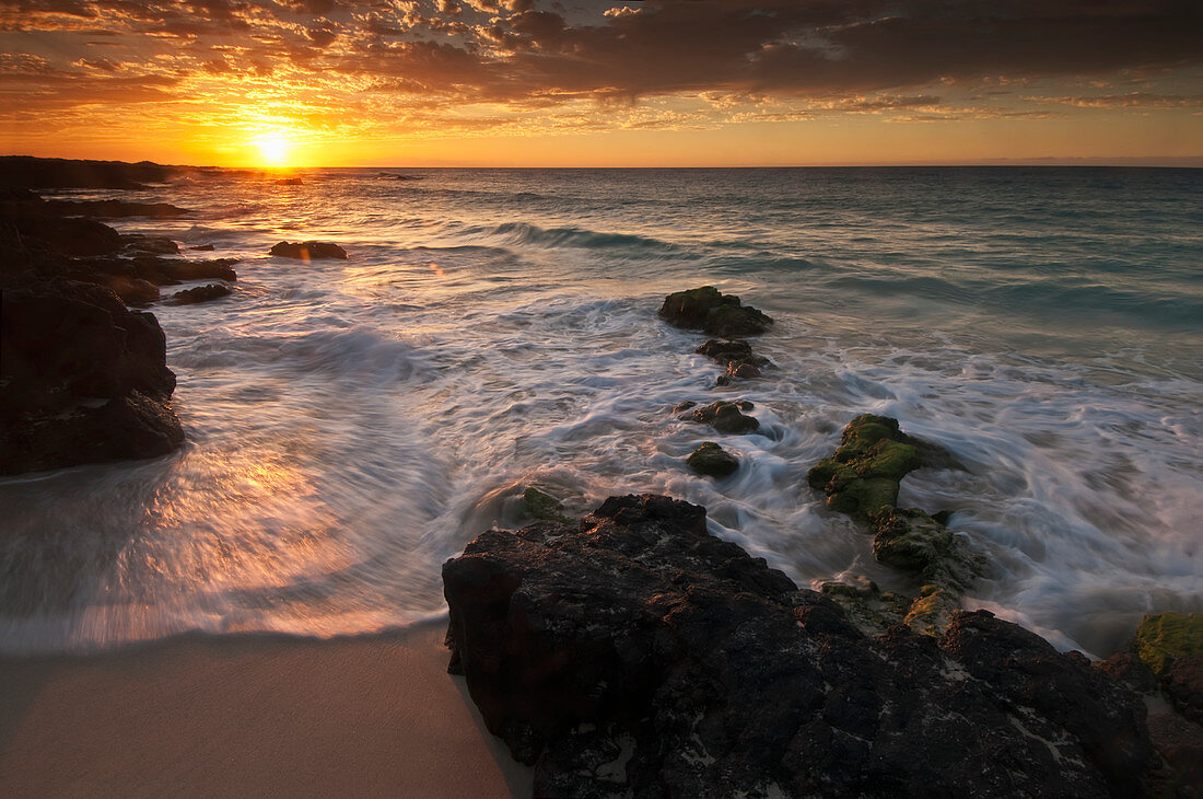 'Sunset on the Kona-Kailoa Coast; Island of Hawaii, Hawaii, United States of America'