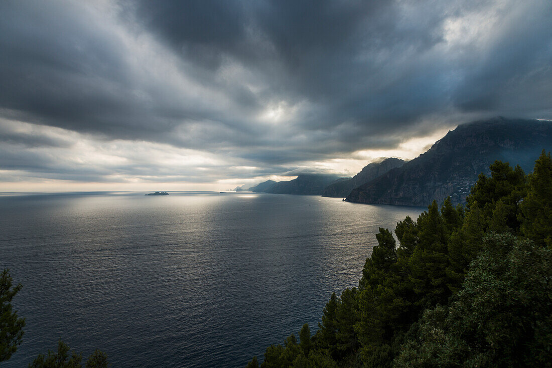 'Storm clouds over the mediterranean along the Amalfi coast; Praiano, Campania, Italy'