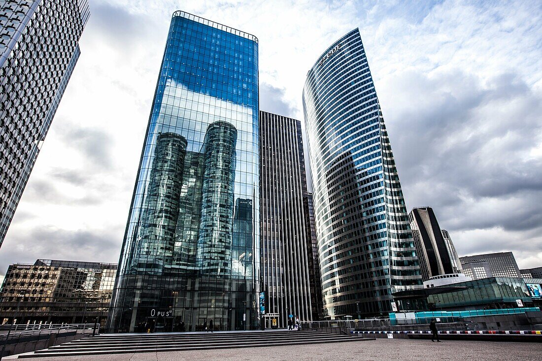 Ariane, Tour EDF and Tour Opus12 at Paris-La Défense, France.