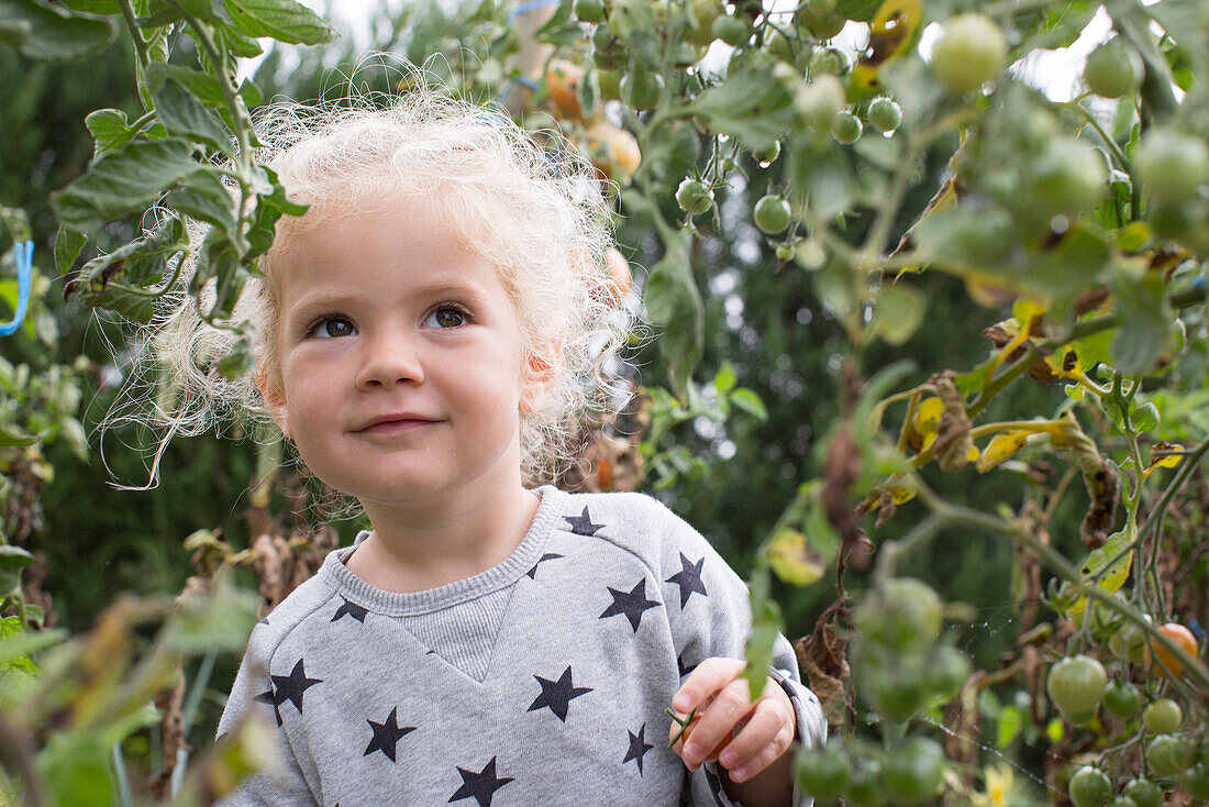Little girl in vegetable garden