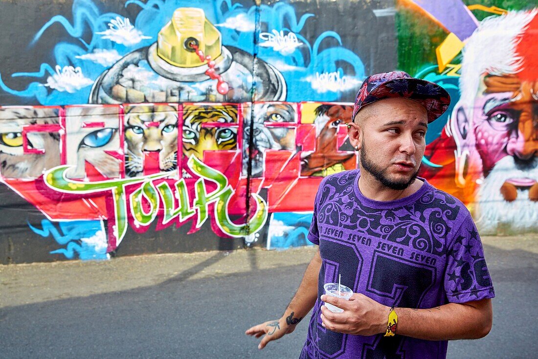 Kbala, hip hop artist, Casa Kolacho, Medellin Graffiti Tour, Comuna 13, Medellin, Antioquia, Colombia, South America