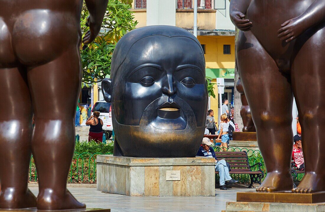 'Cabeza' (Kopf), 1999, Skulptur von Fernando Botero, Museo de Antioquia, Plaza Fernando Botero, Medellin, Antioquia, Kolumbien, Südamerika