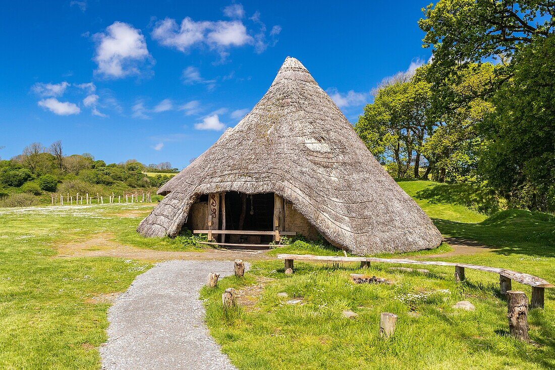 Cook House at Castell Henllys Iron Age Fort, Pembrokeshire Coast National Park, Pembrokeshire, Wales, United Kingdom, Europe.