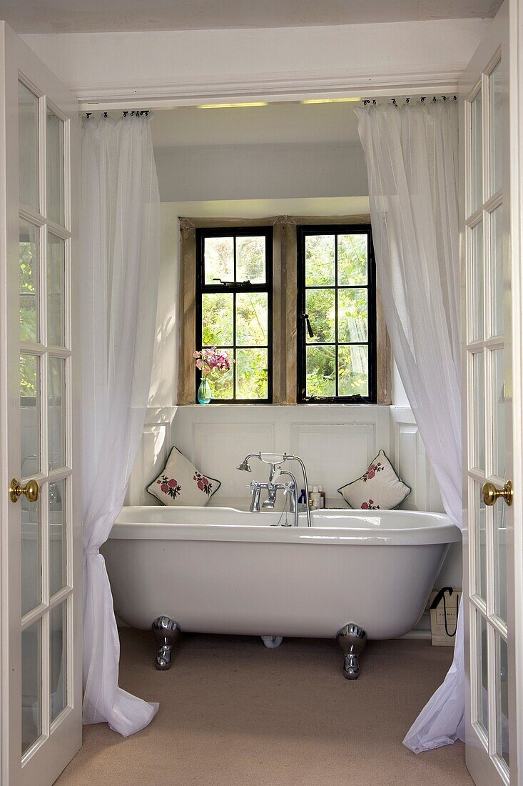UK. A stylish bath fitted into a small bathroom space. For Editorial Use Only.