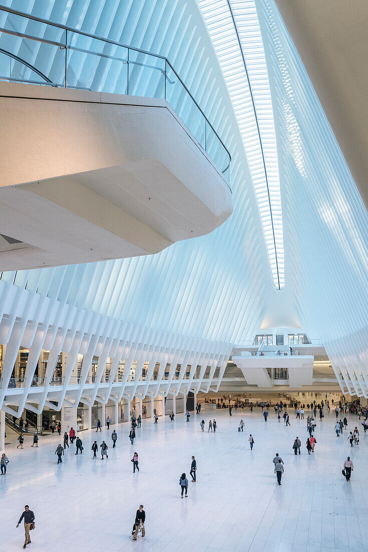 one of the two viewing plattforms inside the Oculus, futuristic train station by famous architect Santiago Calatrava next to WTC Memorial, Manhattan, New York City, USA, United States of America