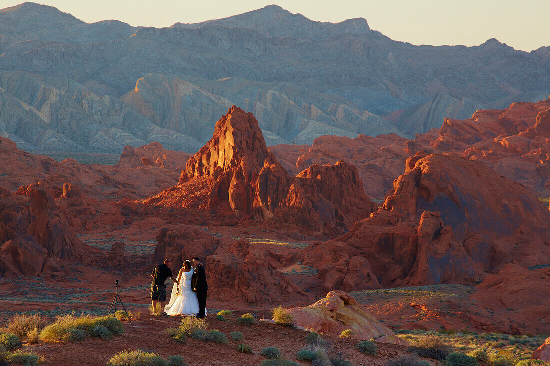 Wedding photo of couple , Valley of Fire State Park , Nevada , USA
