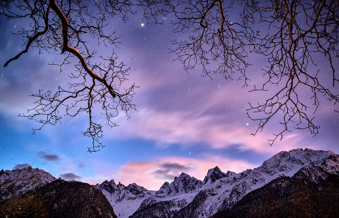 Colorful clouds at night, Bregaglia Valley Switzerland Europe