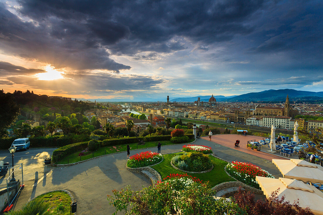 Sunset view from Piazzale Michelangelo, Florence, Tuscany, Italy, Europe