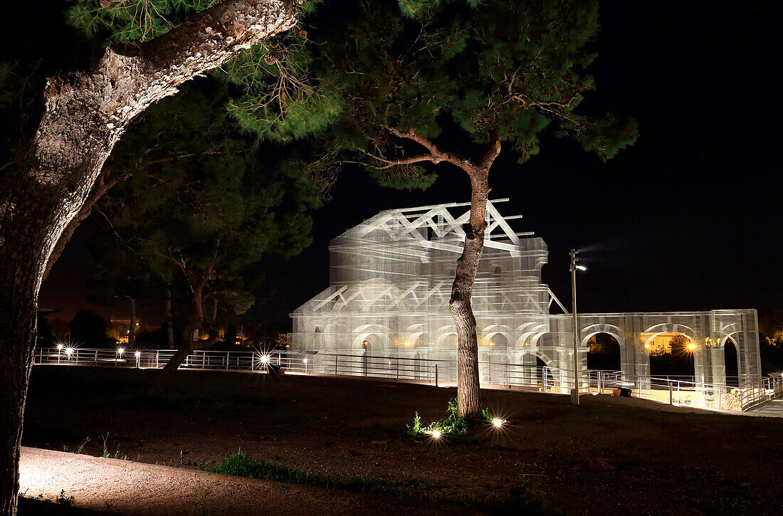 Ancient Siponto Basilica, artistic reconstruction of Edoardo Tresoldi, Apulia, Italy
