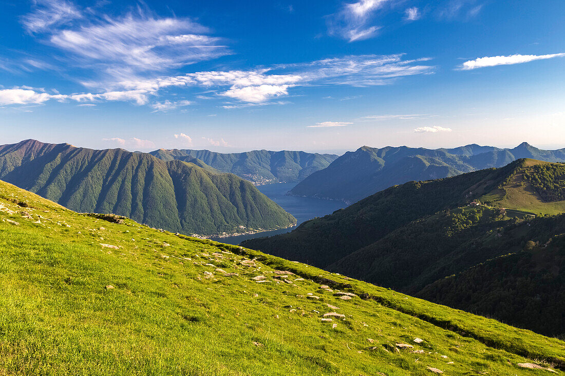 View from Rifugio Venini towards Como Lake, Lombardy, Italy.