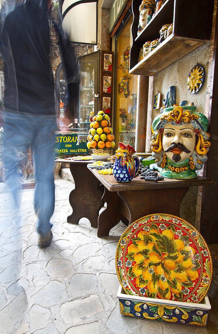 streets of the ancient village of castelmola, Sicily, Italy, Europe