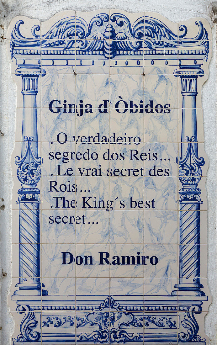 A ceramic plaque in the old fortified town of Obidos Oeste District of Leiria Portugal Europe