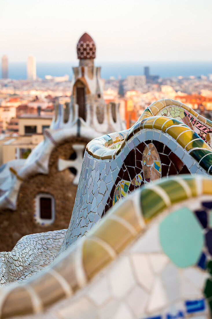 Barcelona, Park Guell, Spain. details of the modernism park designed by Antonio Gaudi