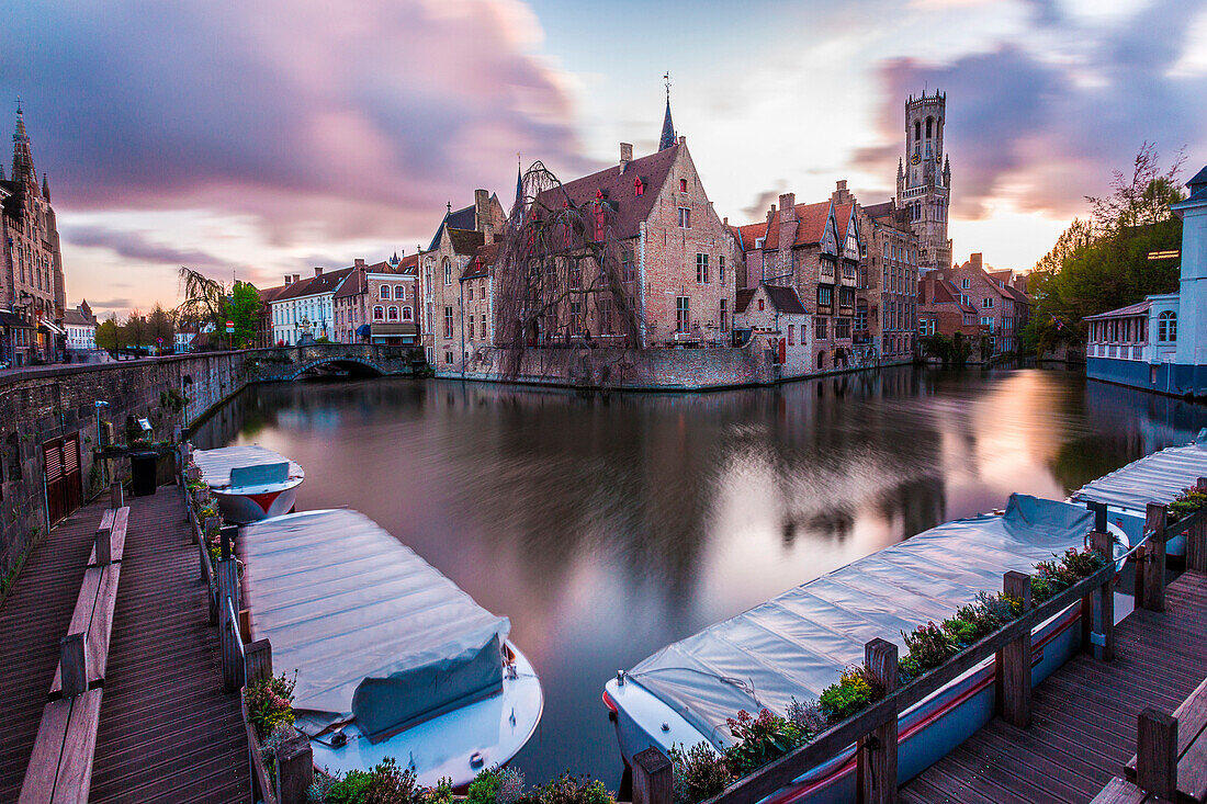 View from the Rozenhoedkaai, Bruges, Belgium, Europe.