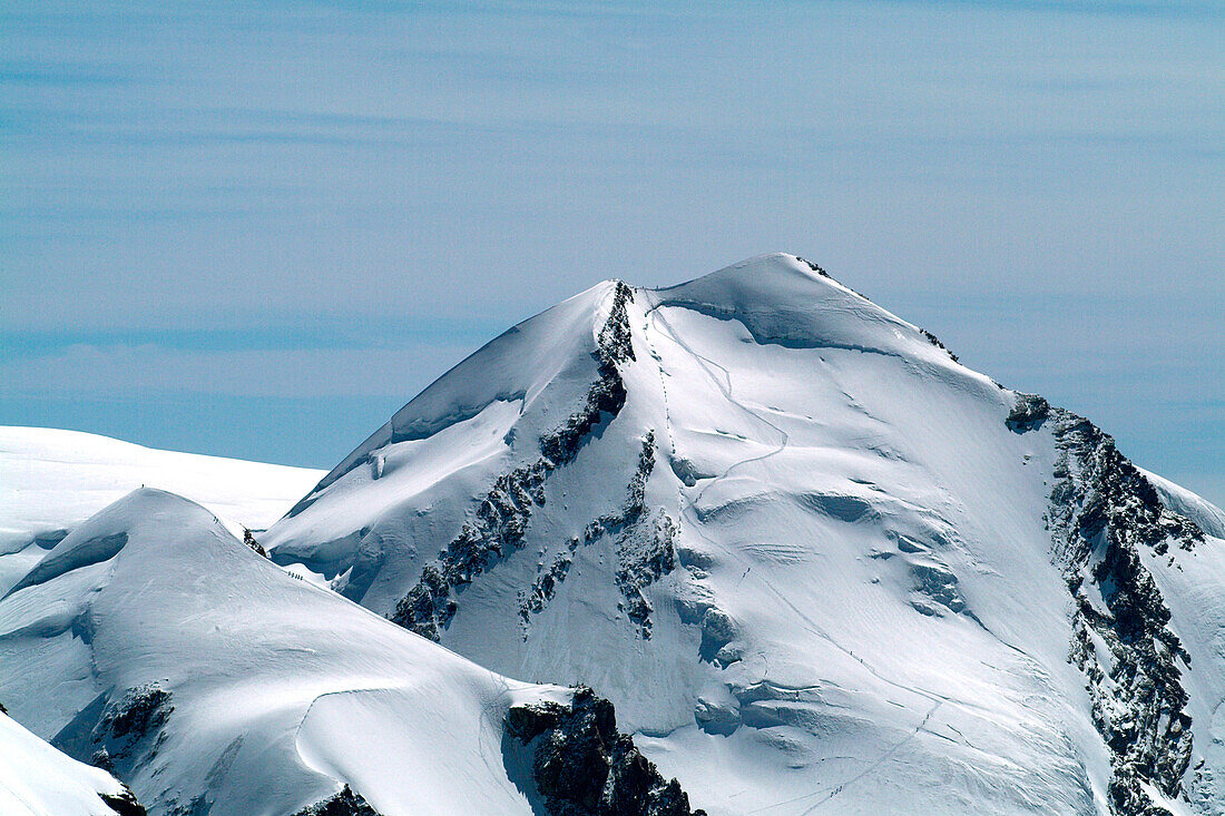 The massive face of the Castor in the Mount Rosa Group and the Pollux summit on the left on the border between Italy and Switzerland Europe