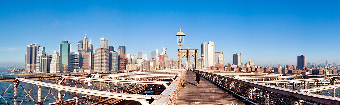 The Brooklyn Bridge and the skyline of Manhattan, New York, USA