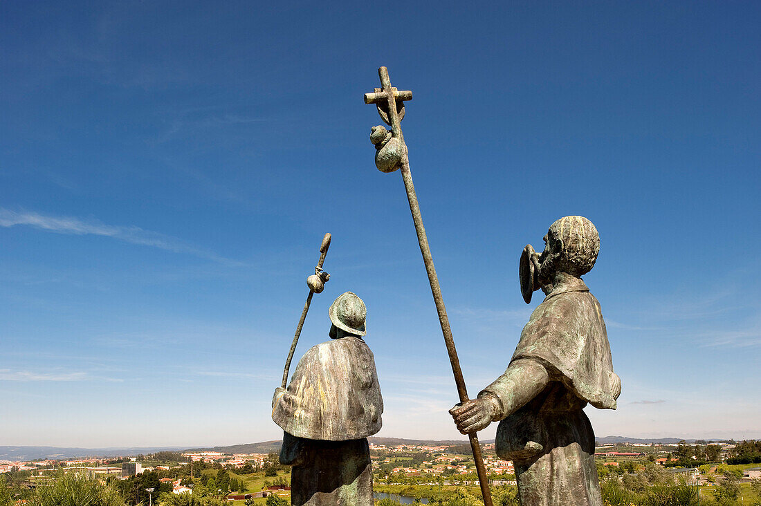 Spain, Galicia, Santiago de Compostela, listed as World Heritage by UNESCO, Monte de Gozo, pilgrim statues