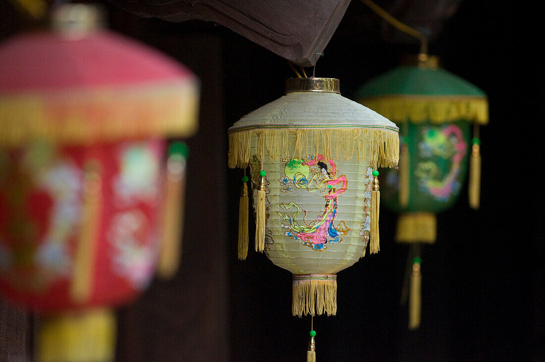 Vietnam, Thai Binh, Keo Pagoda, Chua Keo, built in the 12th century, paper lanterns