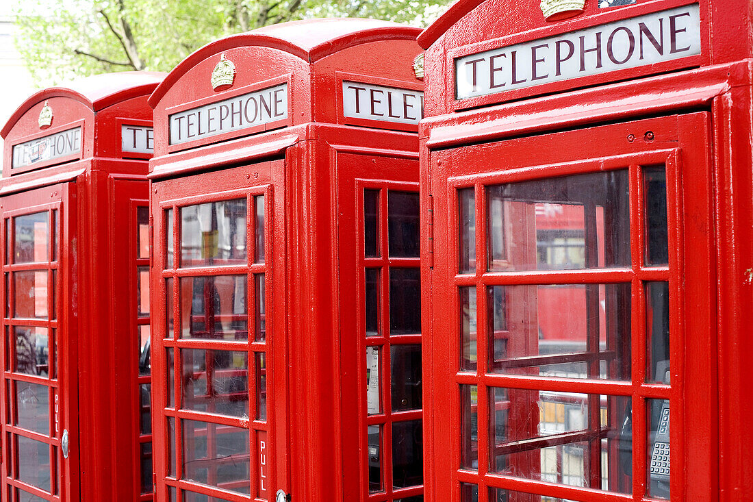 United Kingdom, London, the red telephone box designed by the architect Sir Giles Gilbert Scott in the twenties
