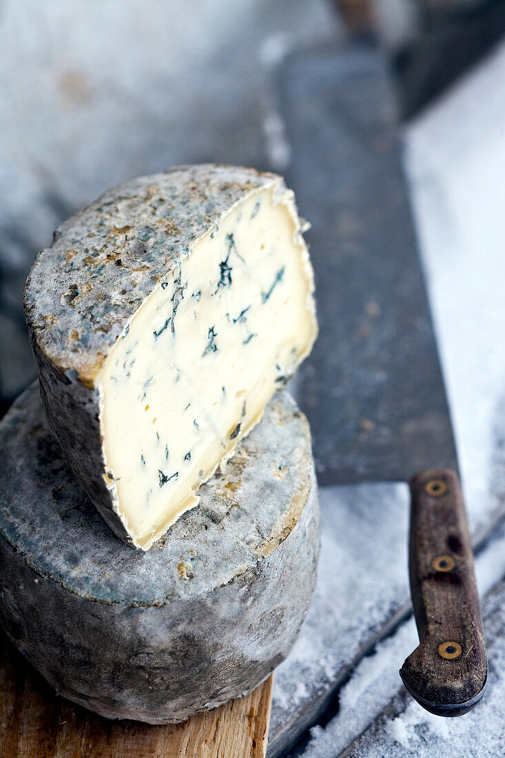 France, Savoie, Val d'Isere, La Ferme de l'Adroit farm, tomme du Val d'Isere (typical French Alps cheese)