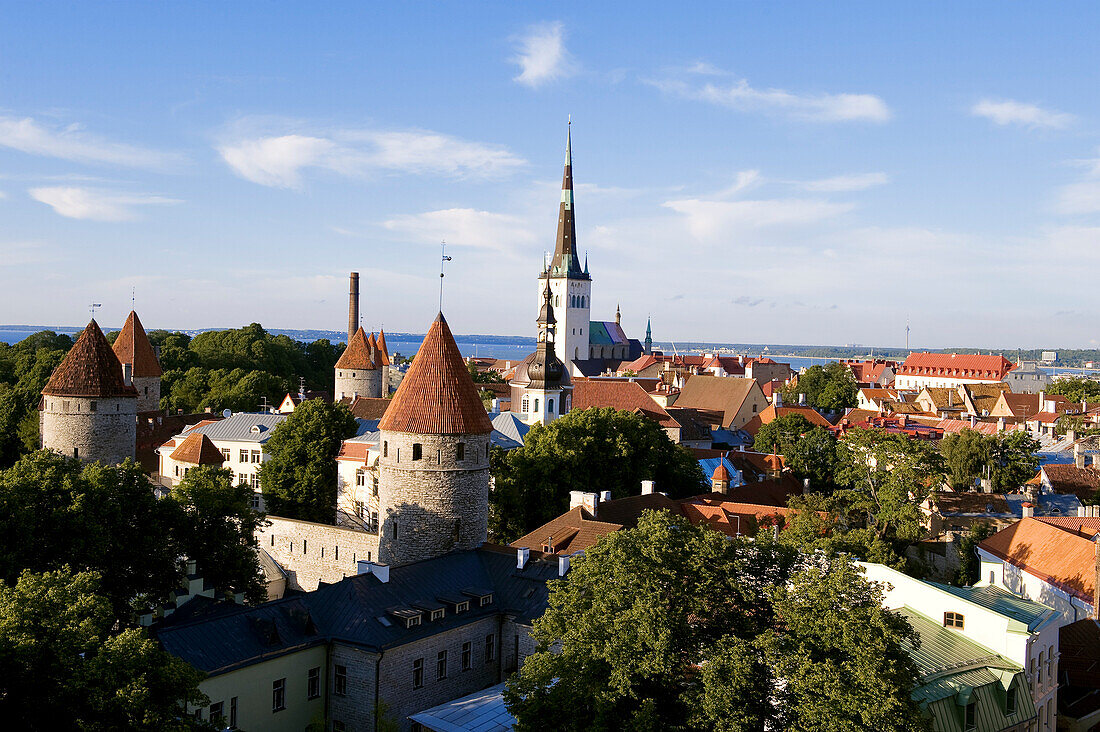 Estonia (Baltic States), Harju Region, Tallinn, European Capital of Culture 2011, ramparts and Saint Olaf Church