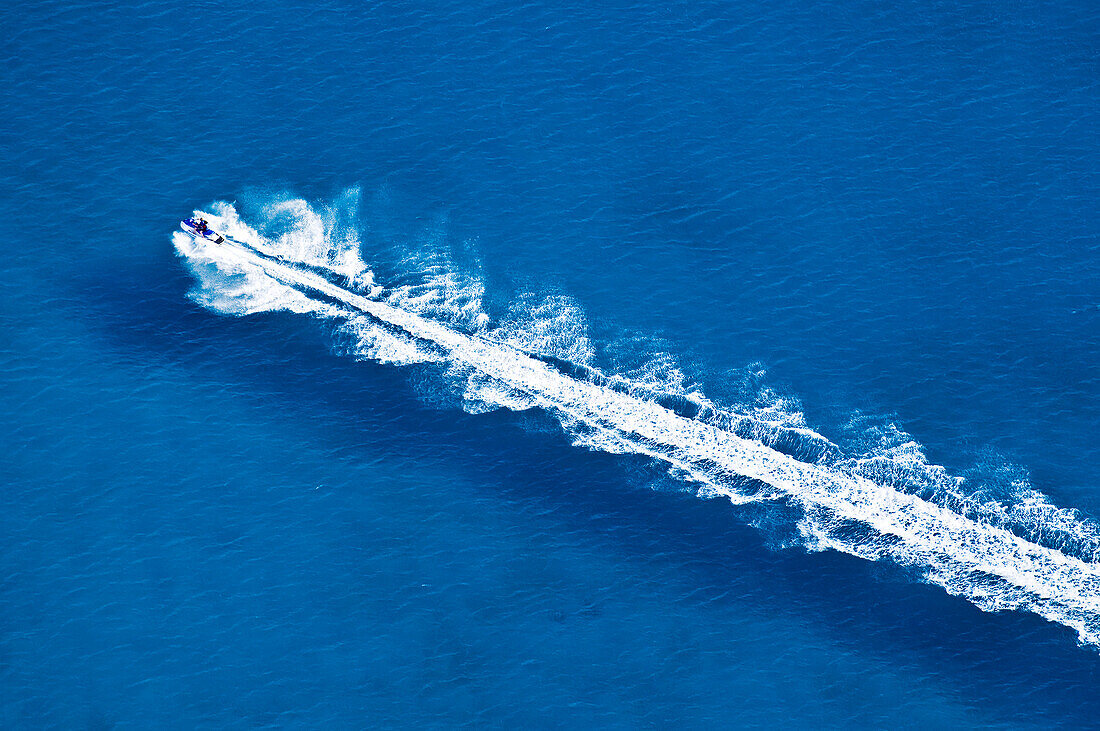 France, Corse du Sud, the Gulf of Lava, jet ski (aerial view)