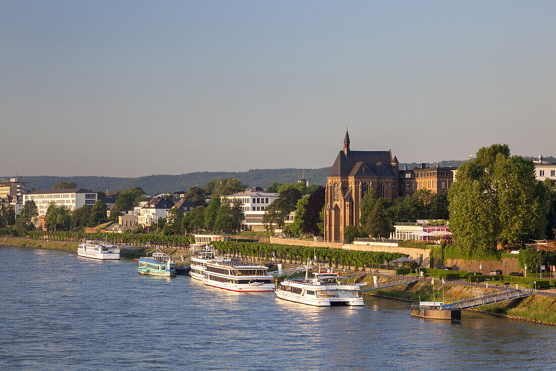 View over the Rhine river in Bonn to the north, North Rhine-Westphalia, Germany