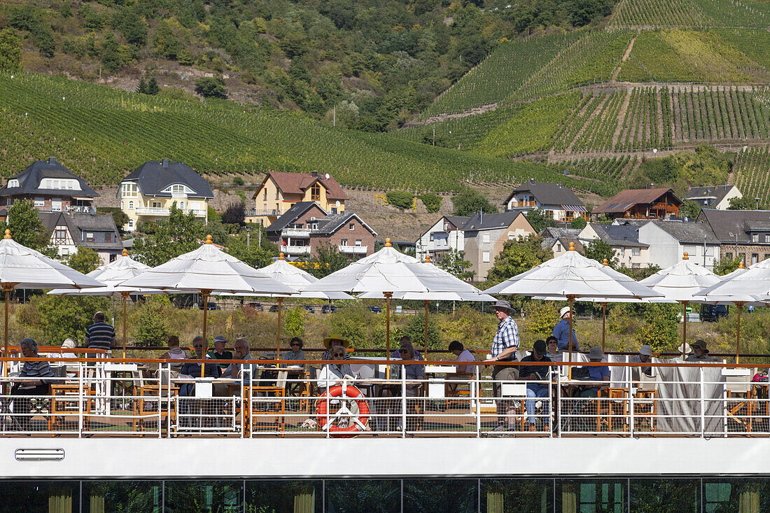 Arosa cruise ship in the watergate Müden on the Mosel, Eifel, Rheinland-Palatinate, Germany, Europe