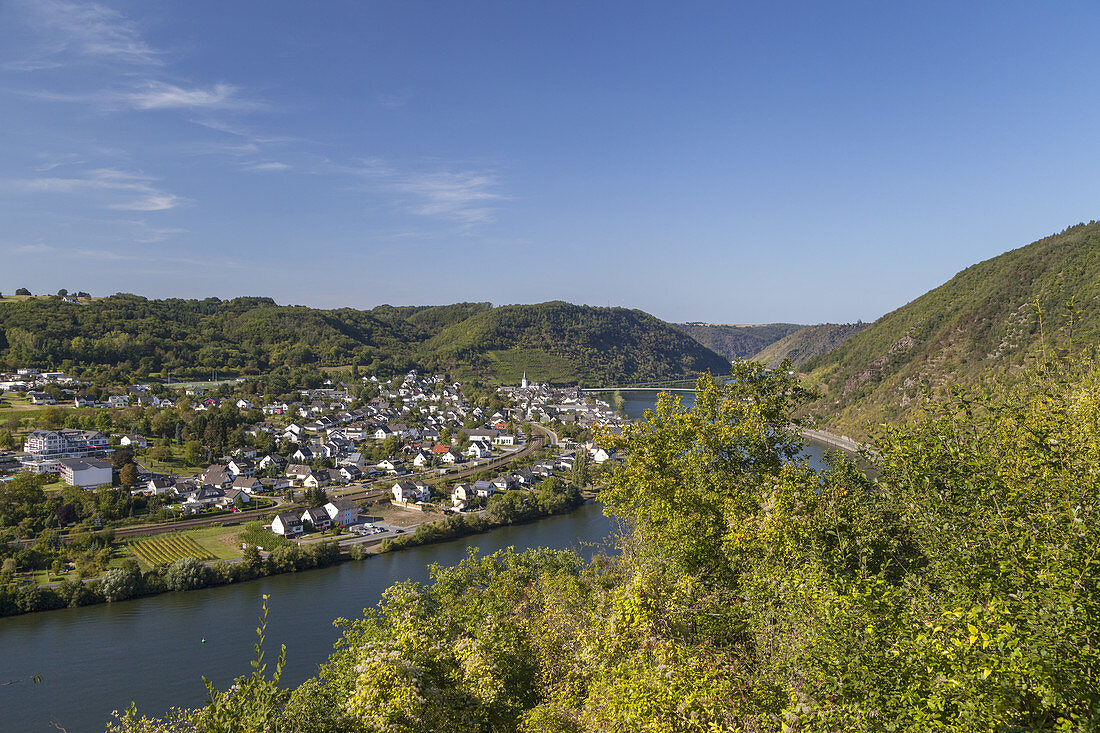 Blick über die Mosel auf Brodenbach, Eifel, Rheinland-Pfalz, Deutschland, Europa