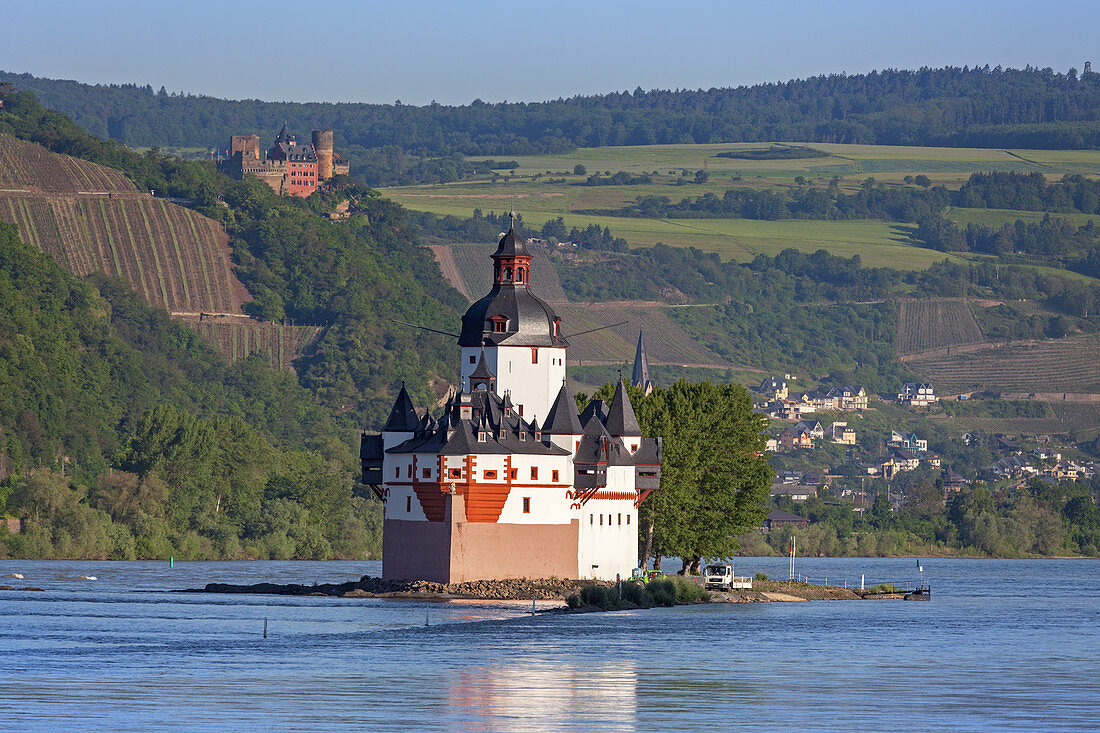 Burg Pfalzgrafenstein auf der Felsinsel Falkenau im Rhein bei Kaub, Oberes Mittelrheintal, Rheinland-Pfalz, Deutschland, Europa