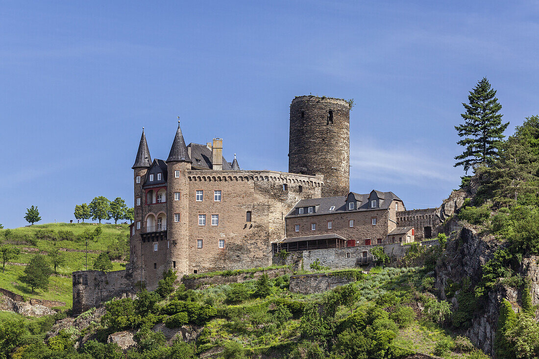 Burg Katz oberhalb von St. Goarshausen am Rhein, Oberes Mittelrheintal, Rheinland-Pfalz, Deutschland, Europa