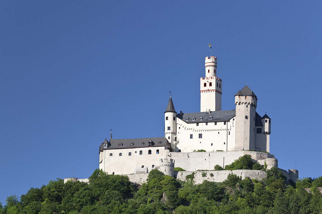 Marksburg Castle above the Rhine, Braubach, Upper Middle Rhine Valley, Rheinland-Palatinate, Germany, Europe