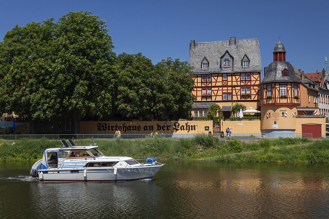 Old inn by the river Lahn in Niederlahnstein, Rheinland-Palatinate, Germany, Europe