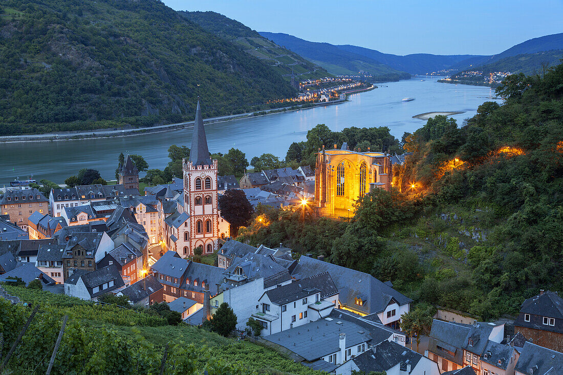 Blick auf die Altstadt von Bacharach am Rhein, Oberes Mittelrheintal, Rheinland-Pfalz, Deutschland, Europa