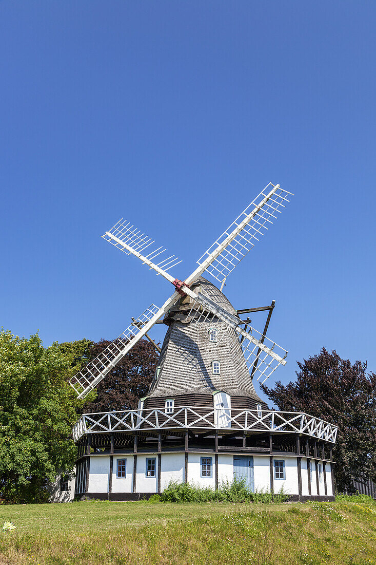 Windmühle von Ærøskøbing, Insel Ærø, Schärengarten von Fünen, Dänische Südsee, Süddänemark, Dänemark, Nordeuropa, Europa
