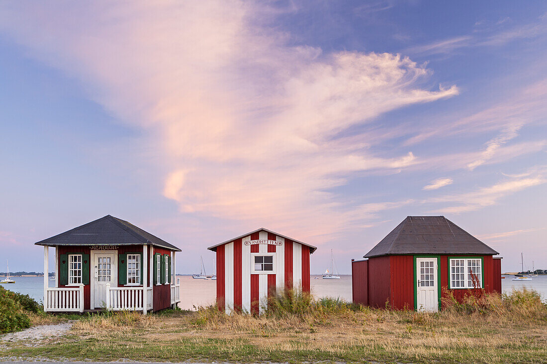 Beach huts at the beach of Ærøskøbing, Island Ærø, South Funen Archipelago, Danish South Sea Islands, Southern Denmark, Denmark, Scandinavia, Northern Europe