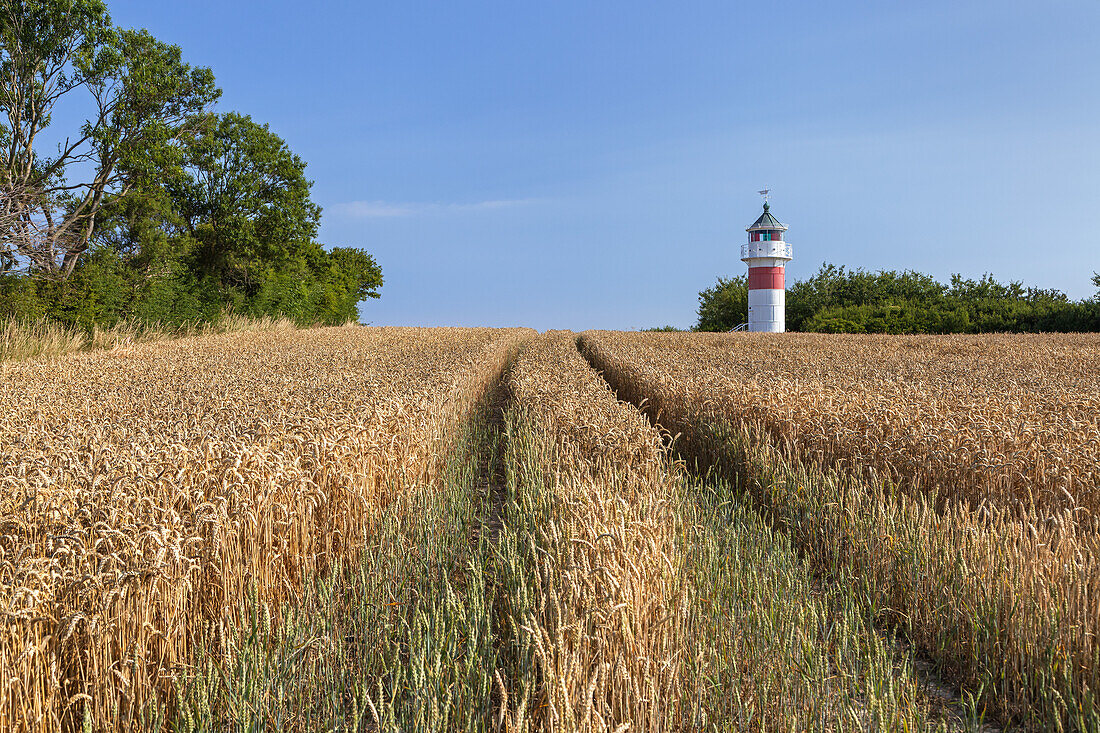 Leuchtturm bei Gammel Poel, Polsgard, Insel Als, Dänische Südsee, Süddänemark, Dänemark, Nordeuropa, Europa