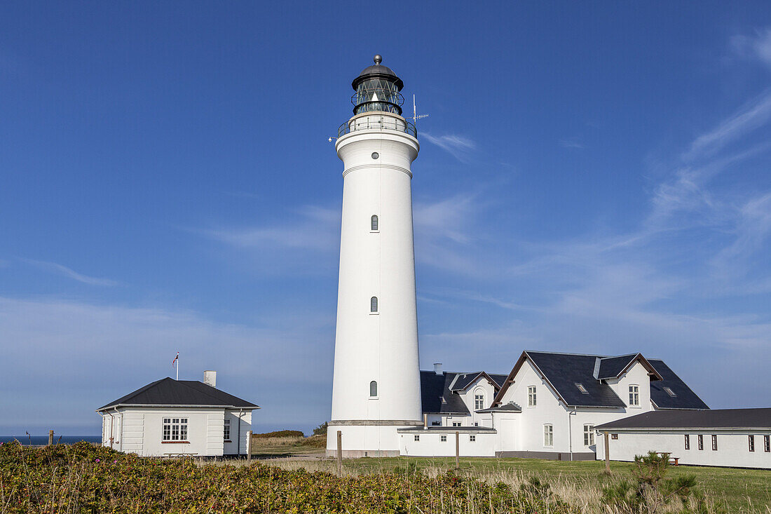 Leuchtturm und Leuchtturmwärterhaus von Hirtshals, Nordjylland, Jylland, Dänemark, Nordeuropa, Europa