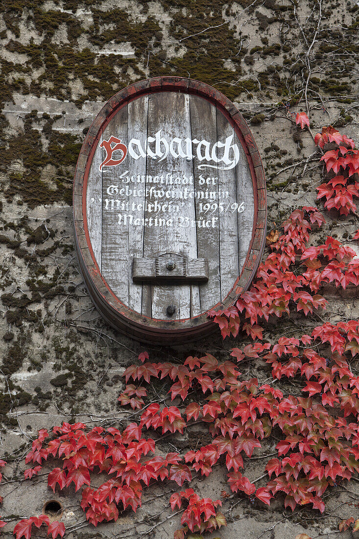 Wine barrel in a wall, Bacharach by the Rhine, Upper Middle Rhine Valley, Rheinland-Palatinate, Germany, Europe