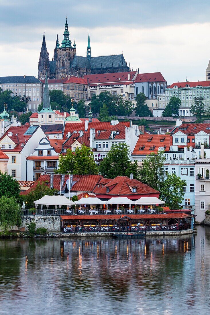 Prague Castle, Prazsky hrad, Kampa Island, Vltava River, Prague, Czech Republic, Europe.