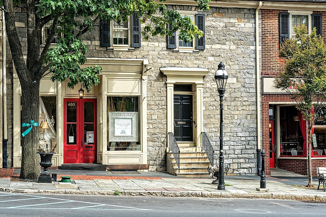 Bethlehem, PA, USA. Beautiful Old Pennsylvania Stone Building, Renovated and thriving in the Historic District.