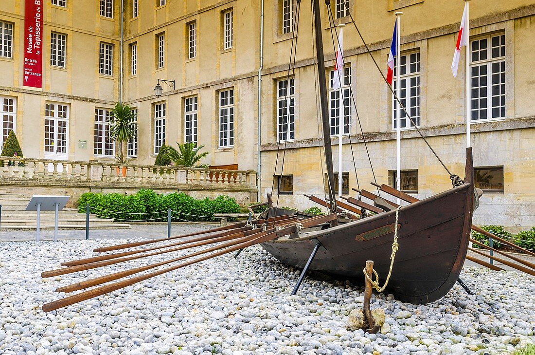 Viking boat at the Bayeux Tapestry Museum, Bayeux, Normandy, France.