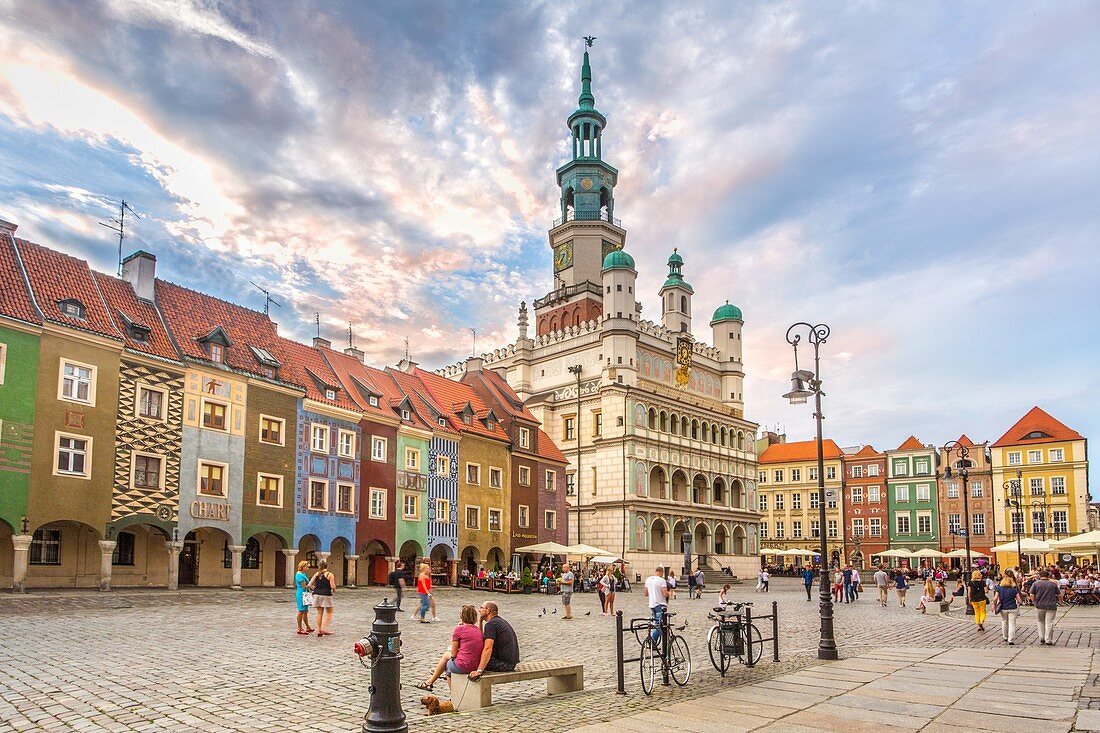 Poland, Poznan City, Stary Rynek, Town Hall Bldg. , Picturesque houses, Old Town Square.