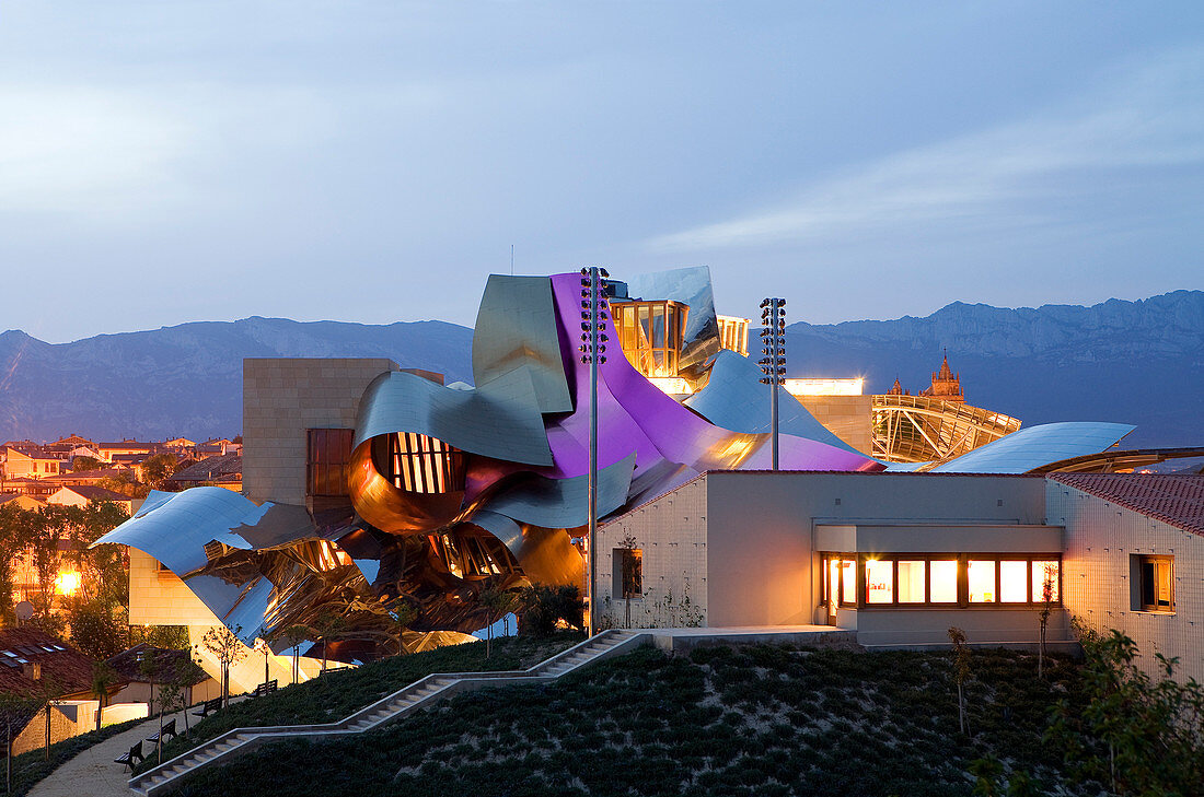 Spain, Spanish Basque Country, Alava Province, Rioja Alavesa, Elciego, Marques de Riscal luxury hotel of Starwood Chain by architect Frank Gehry