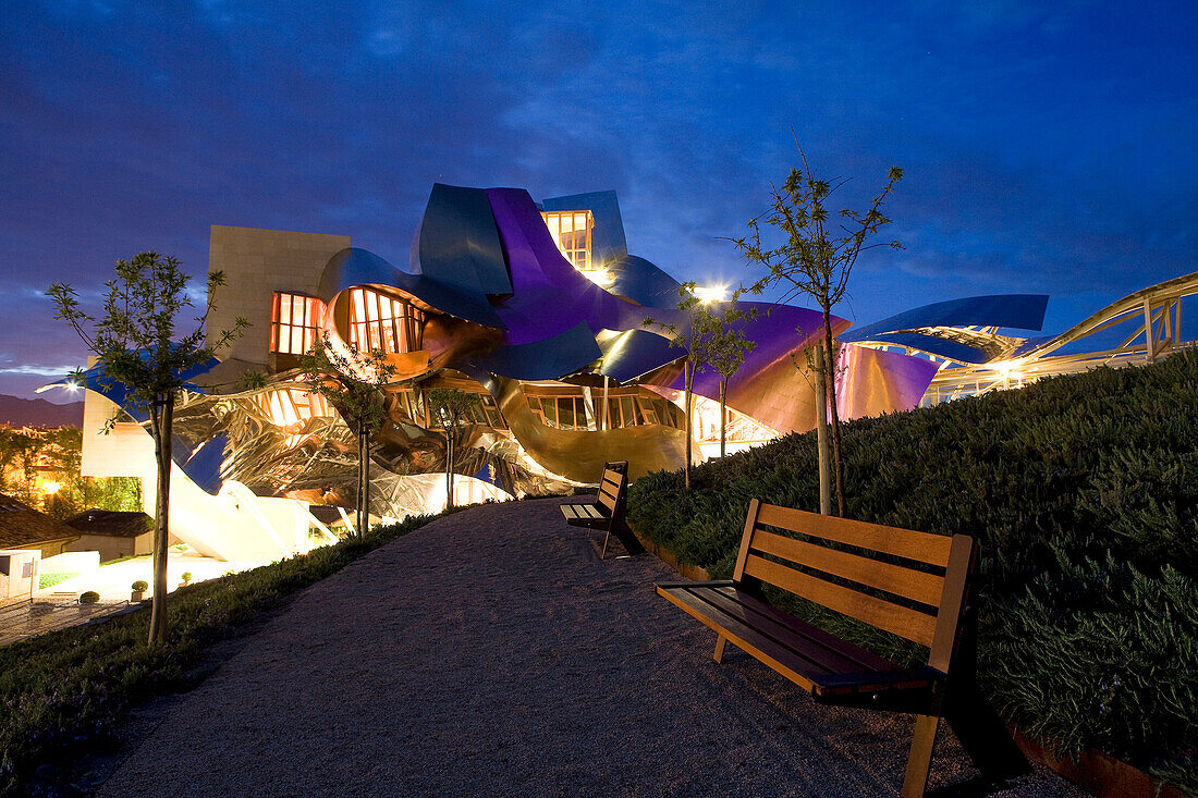 Spain, Spanish Basque Country, Alava Province, Rioja Alavesa, Elciego, Marques de Riscal luxury hotel of Starwood Chain by architect Frank Gehry
