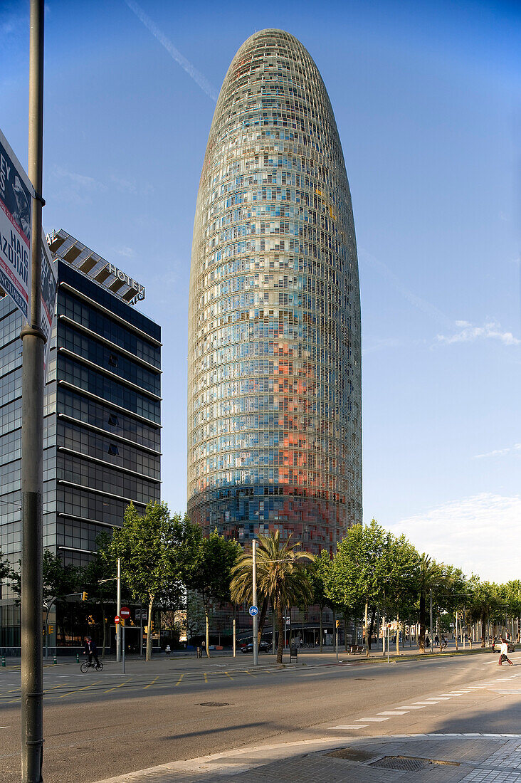 Spain, Catalonia, Barcelona, Agbar Tower by architect Jean Nouvel