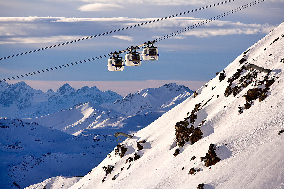 France, Savoie, Val Thorens, Bouquetin cabins and Massif de la Vanoise